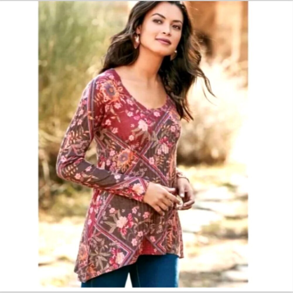 Soft Surroundings Ribbed Knit Floral Swing Tunic Top Sz PM 112E